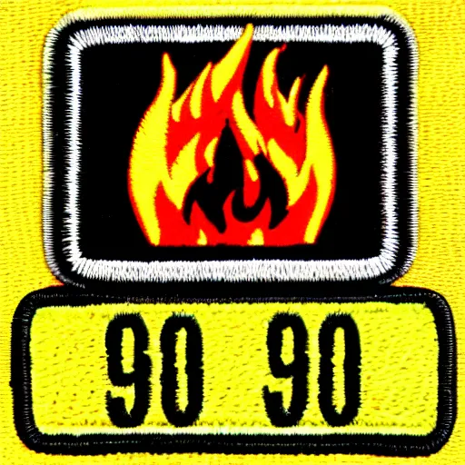 Prompt: a photo of a retro 1 9 8 0's minimalist clean fire flame warning caution punk patch