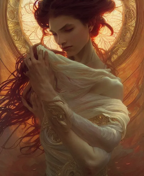 Image similar to a whirlwind of souls ushing inside the metaverse, half body, glowin eyes, d d, fantasy, intricate, elegant, highly detailed, colorful, vivid color, digital painting, artstation, concept art, art by artgerm and greg rutkowski and alphonse mucha and ruan jia