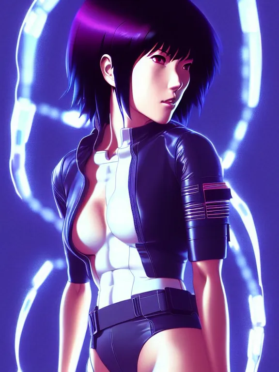 Image similar to a fullbody portrait of motoko kusanagi ghost in the shell, finely detailed features : : gits sac twenty forty five netflix : : by ilya kuvshinov, rossdraws, artgerm, sola digital arts, production ig, anti aliasing, raytracing : :