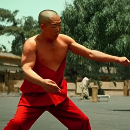 Image similar to film still from The 36th Chamber of Shaolin, Master Donald Trump fights Obama Killer