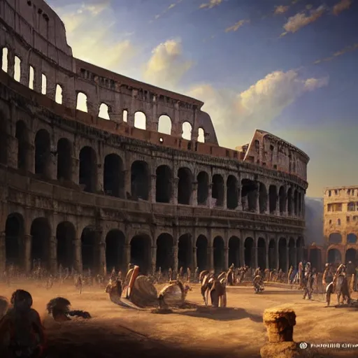 Image similar to ground view of a colosseum arena, profile picture, organic painting, sunny day, matte painting, bold shapes, hard edges, street art, trending on artstation, by huang guangjian, gil elvgren, ruan jia, randy vargas, greg rutkowski