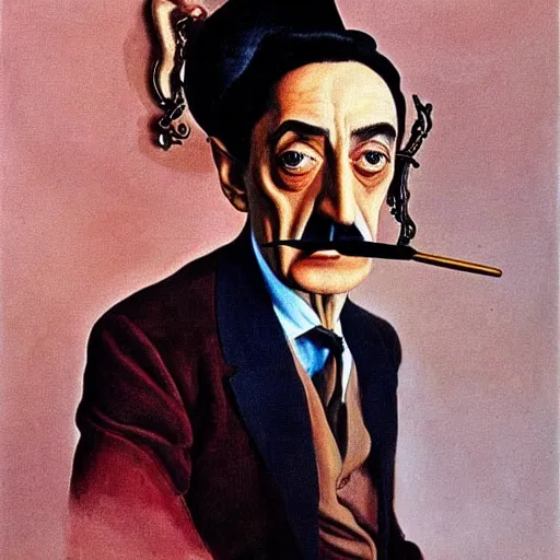 Prompt: self portrait of Salvador Dali in the style of Salvador Dali