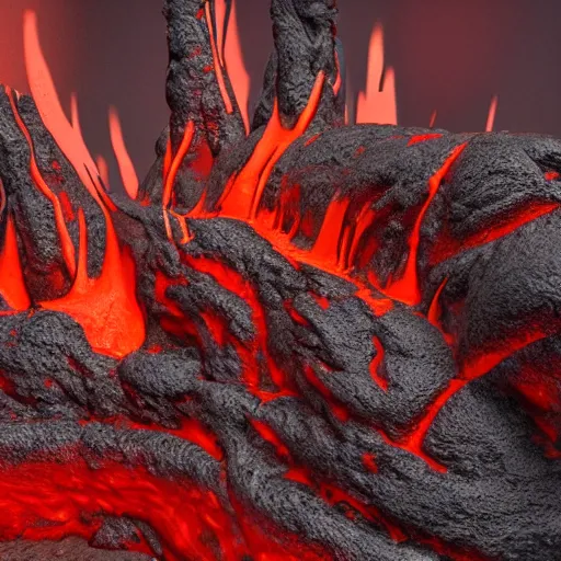 Image similar to sculpture made out of molten lava, CGSociety, photorealistic, highly detailed, sharp, not blurry, ultra-photorealistic, postprocessing, 8k