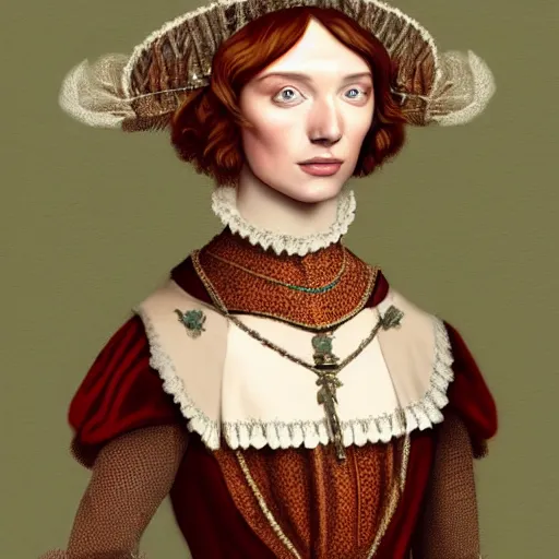 Image similar to eleanor tomlinson posing in tudor fashion, highly detailed, digital painting, artstation, concept art, smooth, sharp focus, illustration