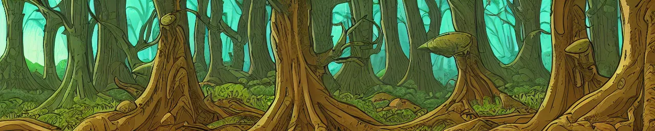 Image similar to detailed, retro sci-fi alien forest