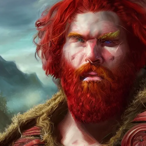 Prompt: a highly detailed portrait of a massive epic fantasy giant red haired man concept art