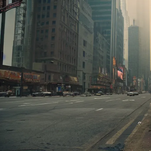 Image similar to post - apocalyptic new york city, cinematic, wide shot, movie screenshot