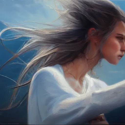 Prompt: flowing in the wind, unfinished concept art oil painting by jama jurabaev, extremely detailed, brush hard, artstation