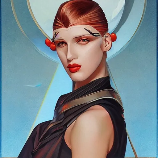 Image similar to an art deco painting by Magali Villeneuve, trending on cgsociety