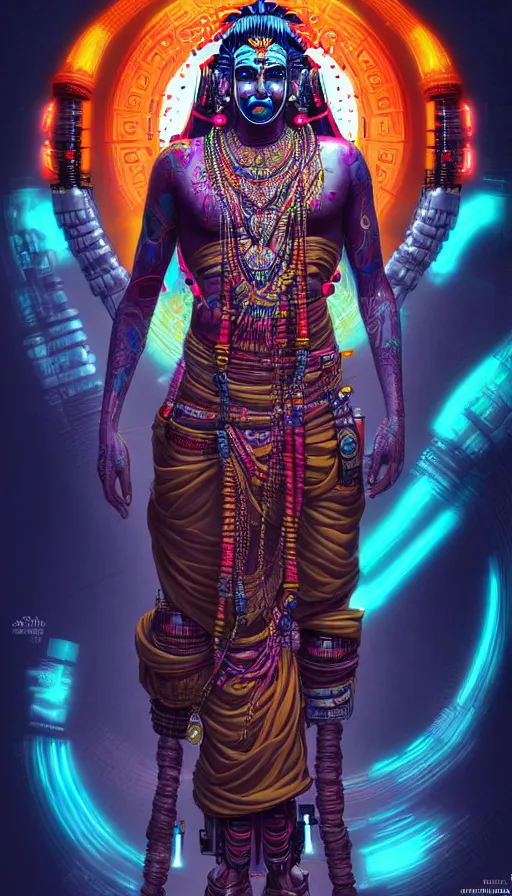 Prompt: indian god brahma, cyberpunk art by kuno veeber, cgsociety, computer art, ultra detailed, futuristic, anime aesthetic