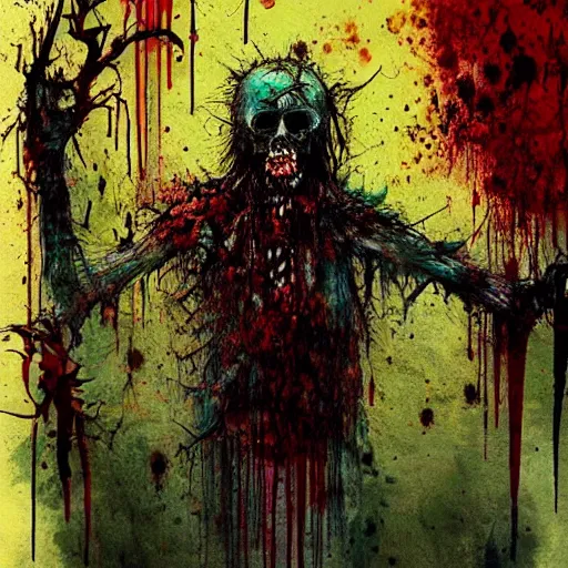 Image similar to horror art, deep bleeding decaying colors!