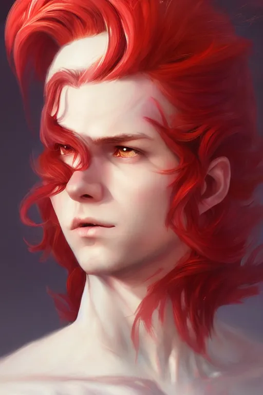 Image similar to fairy prince, red hair, highly detailed, d & d, fantasy, highly detailed, digital painting, trending on artstation, concept art, sharp focus, illustration, art by artgerm and greg rutkowski and fuji choko and viktoria gavrilenko and hoang lap