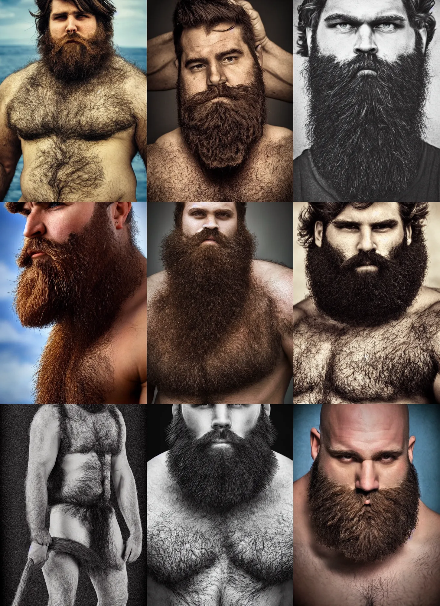 Prompt: burly man, manliness given form, very hairy, thick beard, highly detailed, hd, epic, muscular man, tall man, portrait