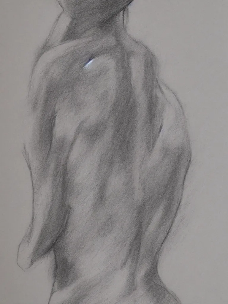 Prompt: chalk and charcoal life drawing of an elegant figure model | on toned paper
