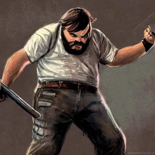 Image similar to jack black in the apocalypse picking up a baseball bat, concept art