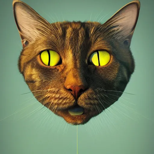 Image similar to a beautiful surreal cat smiling, highly detailed, liquid oil paint, gustave dore, leonardo da vinci, trending on artstation, lucid and intricate, rectilinear, digital art, octane, redshift, vray, 8 k, 6 4 megapixels, zbrush central, behance hd, hypermaximalist, well rendered