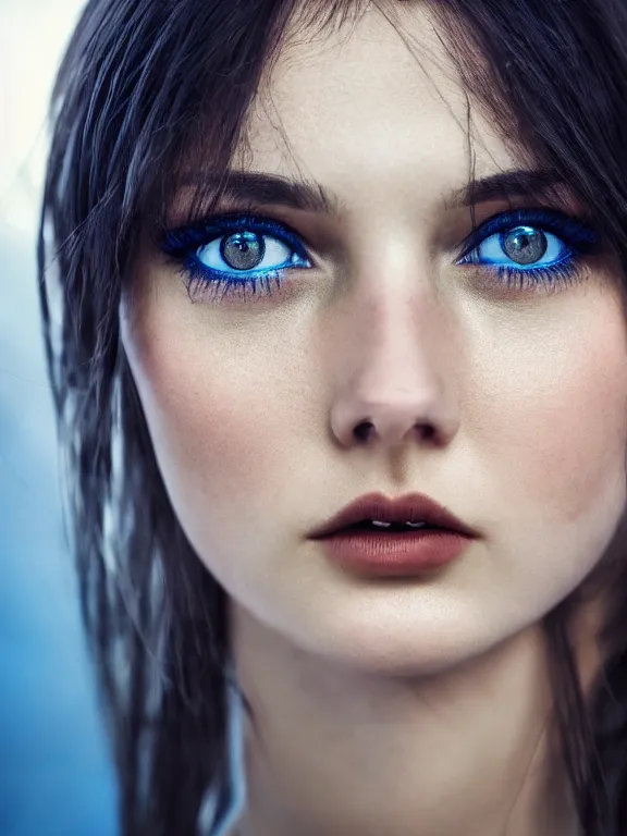 Image similar to hyperdetailed photo of a beautiful ukrainian girl with brown eyes and dark bob hairstyle, winds of winter, au naturel, blue eyes, cinematic lighting, studio quality