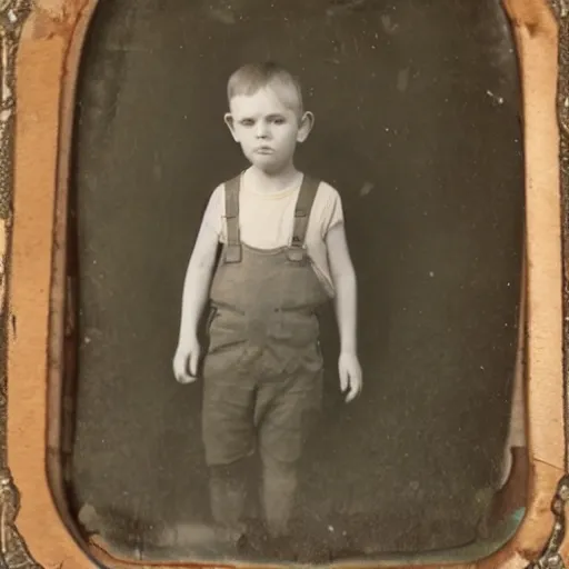 Image similar to tintype photo, boy with arms for legs