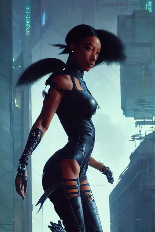 Image similar to cyberpunk Normani as aeon flux profile picture by Greg Rutkowski, dynamic pose, intricate, futuristic, fantasy, elegant, by Stanley Artgerm Lau, greg rutkowski, thomas kindkade, alphonse mucha, loish, norman Rockwell,