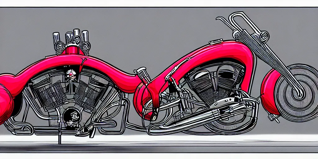 Prompt: american chopper, cartoon, moebius style, detailed