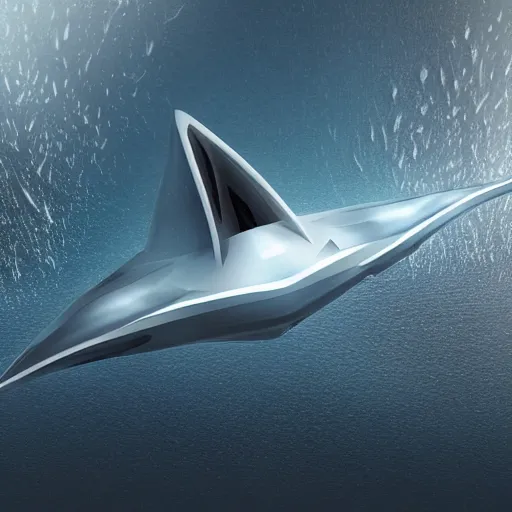 Prompt: https://pre00.deviantart.net/a0c9/th/pre/i/2015/079/5/a/buoys__by_tryingtofly-d8mej3y.jpg a manta ray shaped futuristic spaceship, in a stunning landscape, in the style of Assassin's Creed