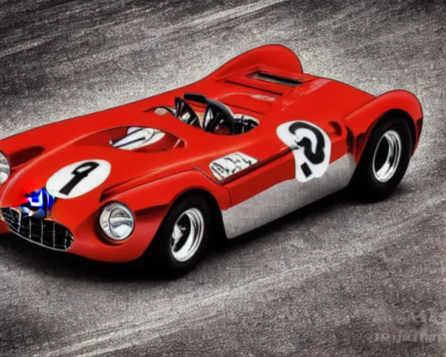 Image similar to Ferrari hotrod car with an open V12 engine, highly detailed, intricate, sharp focus, automotive magazine art