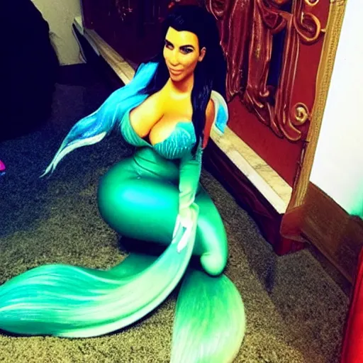Image similar to Kim Kardashian as Ariel the Little Mermaid, cosplay