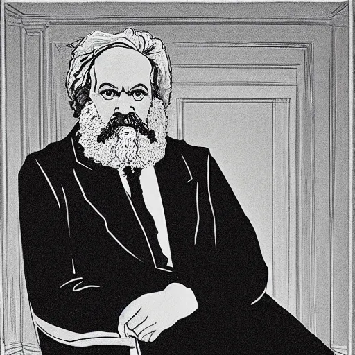 Prompt: portrait of karl marx by david hockney