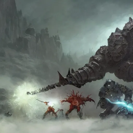 Image similar to opal by jakub rozalski, armoured chaos golem still frame from warhammer movie, legendary magical crystal construct by wayne barlowe, crystal golem fighting vast army by jakub rozalski, opal lightning elemental by malczewski