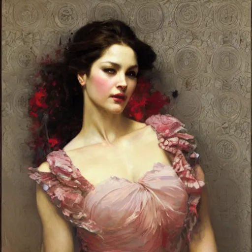 Image similar to portrait of a beautiful woman, intricate, elegant, highly detailed, by ruan jia, gil elvgren, greg manchess, mucha