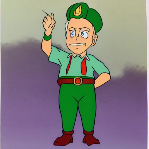 Image similar to cel - shaded image of joe biden as tingle from legend of zelda, studio ghibli animation cel