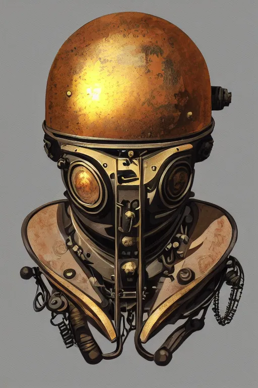 Image similar to steampunk helmet fantasy art mask robot ninja stylized digital illustration sharp focus, elegant intricate digital painting artstation concept art global illumination ray tracing advanced technology chaykin howard and campionpascale and cooke darwyn and davis jack