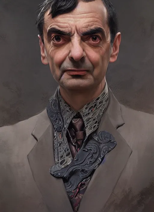 Image similar to Portrait of Mr Bean centered, marvel comics, dark, intricate, highly detailed, smooth, artstation, digital illustration by Ruan Jia and Mandy Jurgens and Artgerm and Wayne Barlowe and Greg Rutkowski and Frank Frazetta