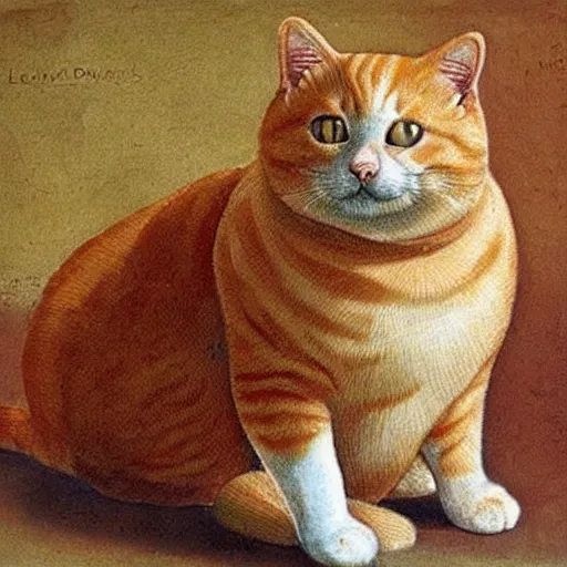 Prompt: fat orange tabby cat by leonardo davinci