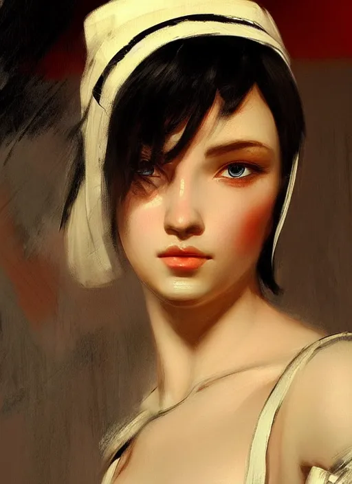 Prompt: close up concept art of an ancient greek, by ilya kuvshinov, by thomas lawrence, by bayard wu