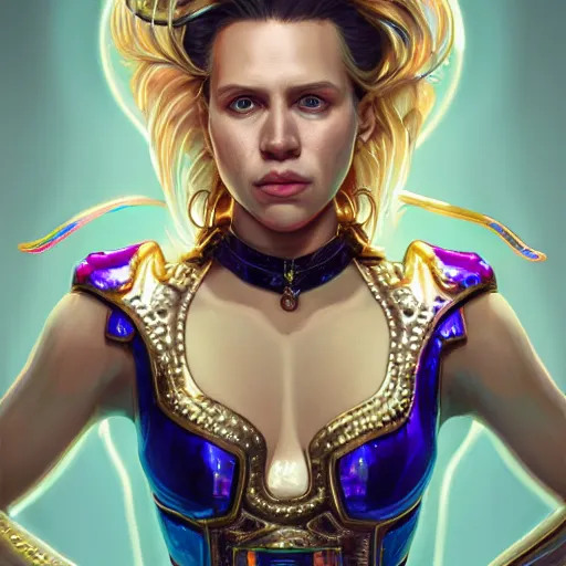 Prompt: hyperdetailed portrait of kate mckinnon made of iridescent metals, shiny gems, inspired by ross tran and wlop and masamune shirow and kuvshinov, concept art, intricate, photorealistic, octane render, rtx, hdr, unreal engine, dnd digital art by artgerm,