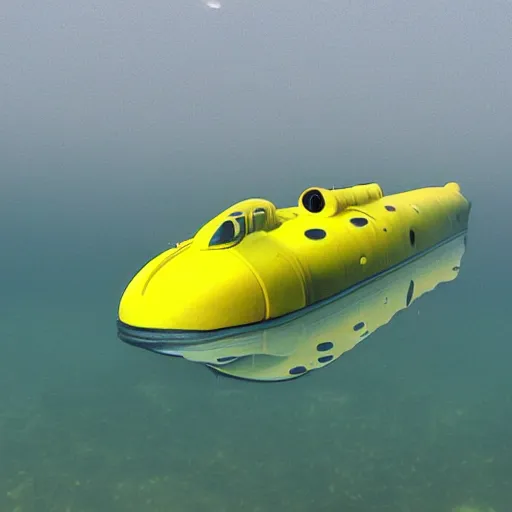 Prompt: A yellow axelotl in a miniature submarine