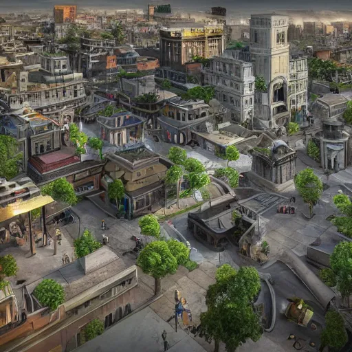 Image similar to antareth city downtown - a photorealisic, cinematic, shadow, responsive, cgi, very details, winner award