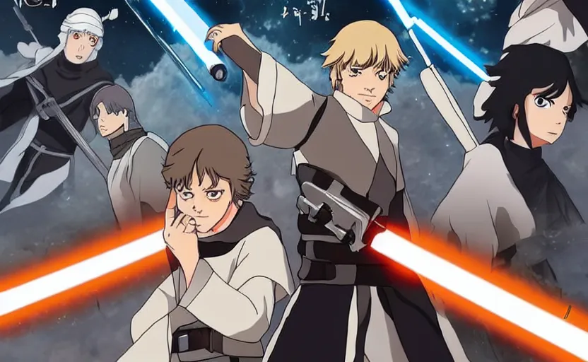 Prompt: luke skywalker in demon slayer anime style by ufotable, and koyoharu gotoge