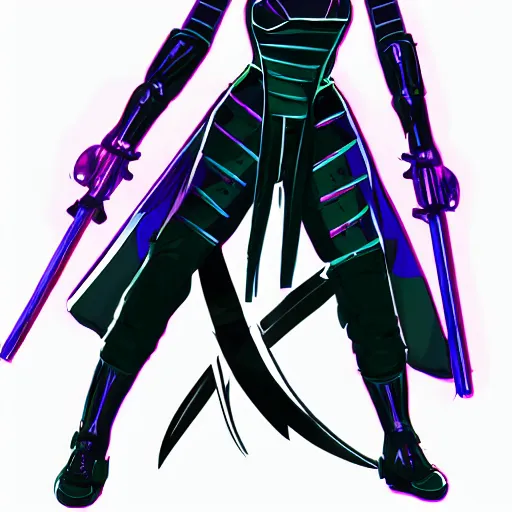 Image similar to character concept art of a cyber punk woman wielding a katana