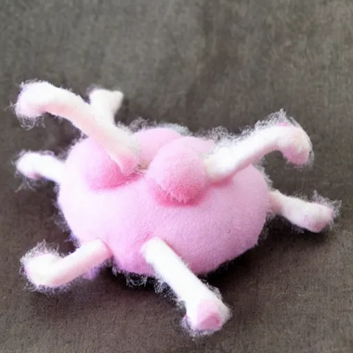 Image similar to pink stuffed spider doll, homemade, handcrafted, imperfect, puffy, fluffy
