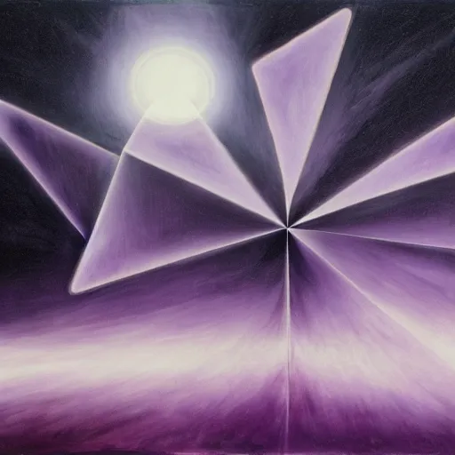 Image similar to a dark matter wind and dust pieces of purple sky with a white sun falls to the ground, futurism, schizophrenia, hyperrealistic fall triangle