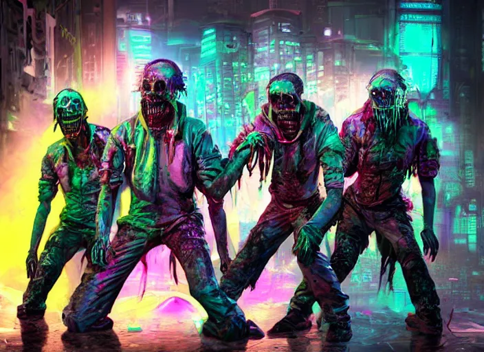 Image similar to neo-futuristic cinematic cyberpunk undead gay zombie men at a neon rave, cyberhorror-punk, stunning, horror art, dark tones, film still, cgsociety, scary, creepy, wow, artstation, 8k, high gloss, Horror, ultra detailed, character art, concept art, DnD art, cinematic detailed, nightmare machine, godmachine, trending on artstation, unreal engine 5 rendering, cinematic, greig fraser cinematography, epic composition