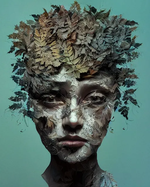 Image similar to portrait of a woman made of leaves. intricate abstract. intricate artwork. by tooth wu wlop beeple dan mumford. trending on artstation