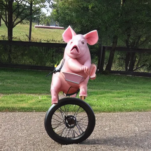 Image similar to pig riding a unicycle