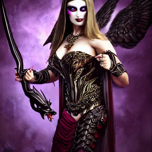 Image similar to professional portrait photography, evil godess, by anne stokes