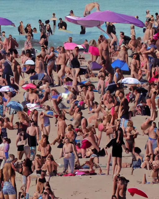 Image similar to a crowd of christina aguilera, beach