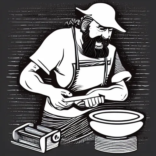 Image similar to bearded man turns bowl using woodlathe, lathe, machinery, vector art