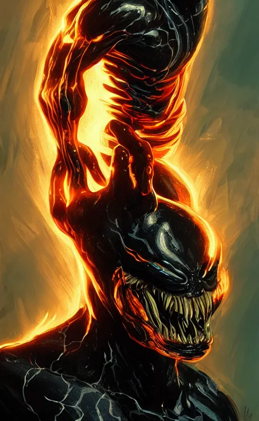 Image similar to venom as ghost rider, dynamic lighting, photorealistic fantasy concept art, trending on art station, stunning visuals, terrifying, creative, cinematic