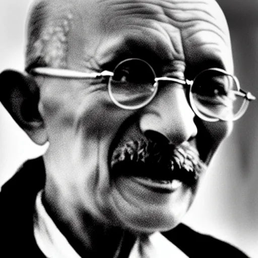 Image similar to Photo of Mahatma Ghandi, close-up, high detail, studio, ominous background, smoke, 85mm Sigma Art Lens